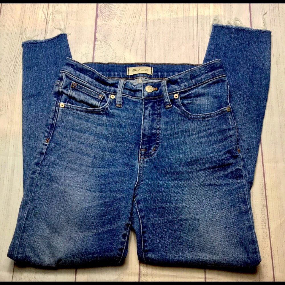 Madewell Jeans Womens 28 High Rise Skinny Crop Distressed Raw Hem Stretch 27x26